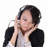 Business woman listen mp3