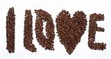 Inscription "I love " from coffee grains 