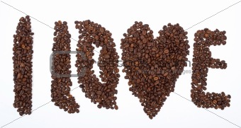 Inscription "I love " from coffee grains 