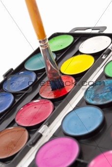 Watercolor paints set with brush 