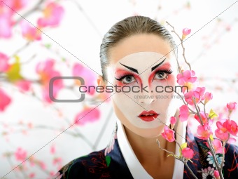 Artistic portrait of japan geisha woman with creative make-up