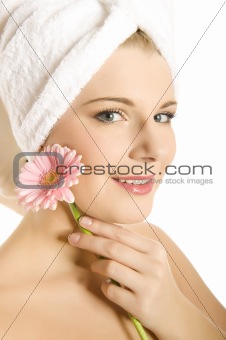 Young beautiful woman with healthy pure skin