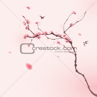 oriental style painting, cherry blossom in spring