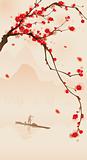 oriental style painting, plum blossom in spring