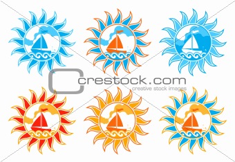 six versions of sailboat in sun