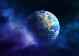 Planet earth engulfed by nebula