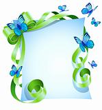 greeting card with green bow and blue butterfly