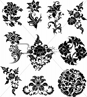 decorative swirl floral set