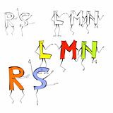 Set of cartoon style letters L, M, N, R, S