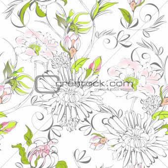Seamless wallpaper with romantic flowers