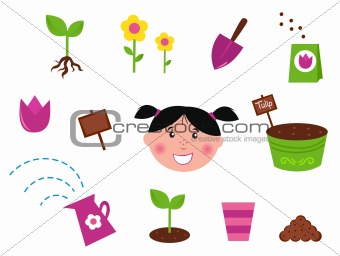 Garden, spring & nature icons and elements - green and purple