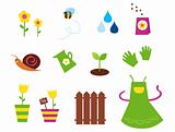 Spring, garden & agriculture symbols and elements - green, yellow and pink