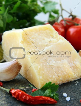 Parmesan cheese garlic, chili pepper and parsley