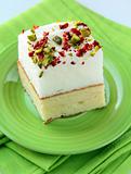 piece of cake with marshmallows and pistachios