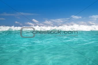 blue turquoise wave caribbean sea water foam
