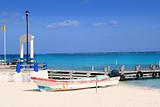 Puerto Morelos beach boat turquoise Caribbean