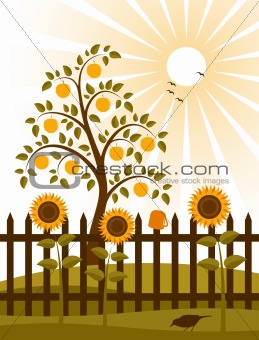 apple tree behind fence