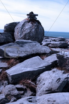 blue boulders in rocky burren landscape