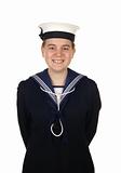 smiling navy sailor on white