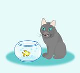 Goldfish and Hungry Cat