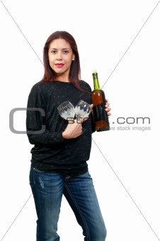 Latino Woman with Wine