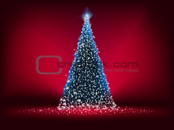 Abstract blue light christmas tree on red. EPS 8