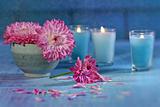 Chrysanthemum flowers with candles