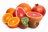 orange,kiwi,grapefruit and pomegranate