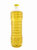 Plastic bottle with sunflower oil isolated on white background 