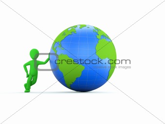 3d character with blue globe