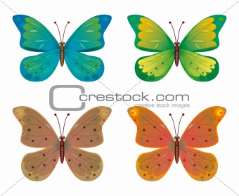 A set of colorful butterflies