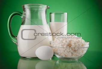 jug and glass with milk and curds