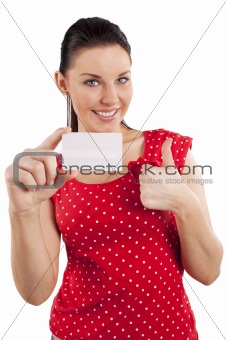 smiling woman in red dress