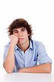 cute young man-teen, bored, isolated on white, studio shot