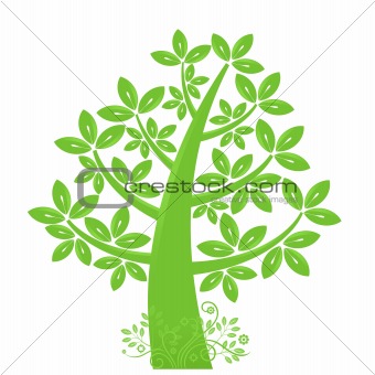 Abstract Eco Tree Silhouette with Leaf and Vines