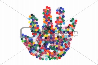 color plastic caps as hand