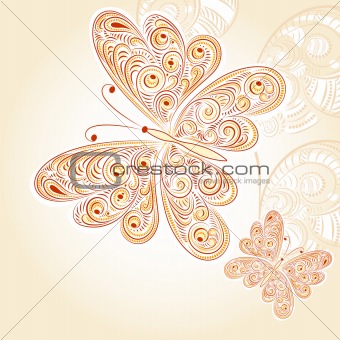 spring butterflies with floral ornament