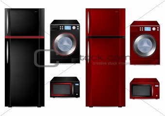 Refrigerator, Washing Machine and Microwave - Vector Illustration