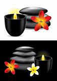 Spa hot stones, flower and candle - vector illustration