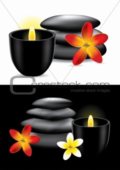 Spa hot stones, flower and candle - vector illustration
