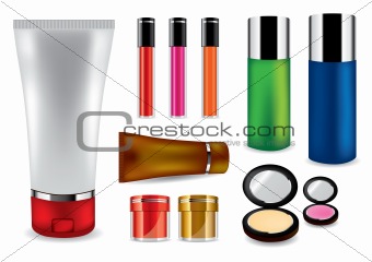 Set of different makeup items - vector illustration