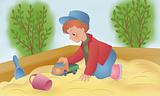 The child is playing in a sandbox 