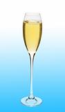 Glass with champagne over blue background