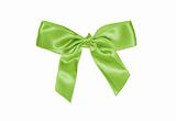 Green satin gift bow isolated on white