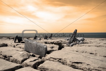 boulders standing upright in rocky burren landscape
