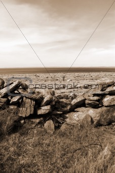 sepia burren rock stone wall
