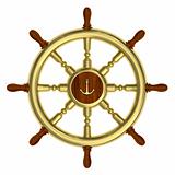 Golden nautical wheel isolated