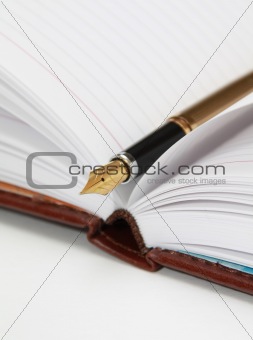 Golden Fountain Pen on Notebook