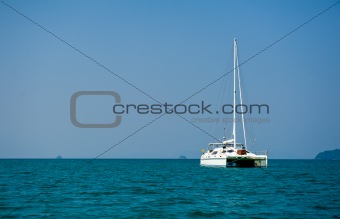 White boat in blue sea