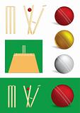 Set of cricket game objects - vector illustrations
